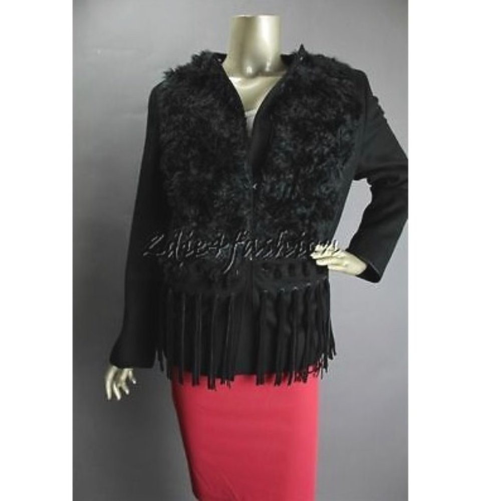 New with Tags PRADA Black Mohair Fur Suede Leather Fringe Wool Jacket 8 - Picture 4 of 8